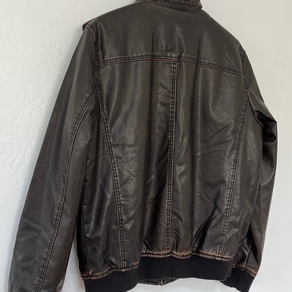 Levi’s Faux Leather Sherpa Lined Aviator Bomber Jacket Size M Brown Faux Leather - Picture 4 of 10